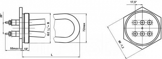 Схема для Элек. ТЭН (блок) СЭВ-4,5 (90 В 12/1,5 J 220) G 2 ½ 75мм нерж.